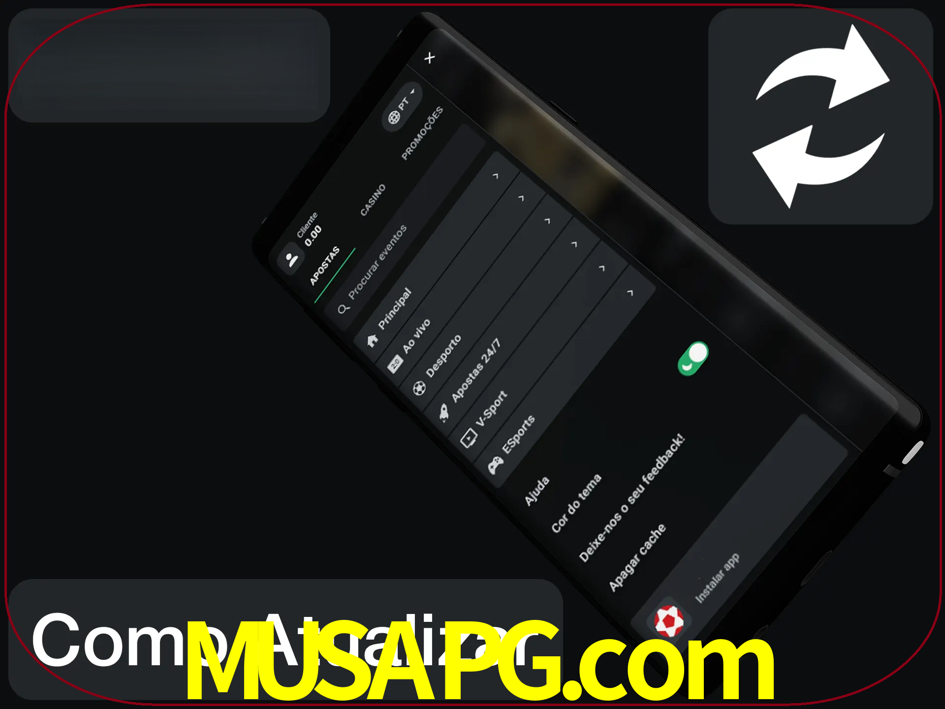 O aplicativo é atualizado automaticamente quando você faz o login.